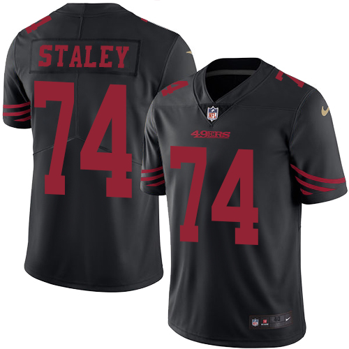 Men's Elite Joe Staley Nike Jersey Black - #74 Rush NFL San Francisco 49ers